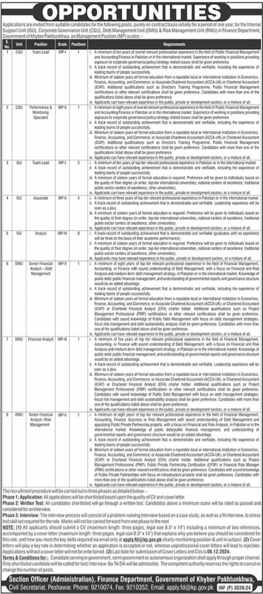 Latest Finance Department Peshawar Jobs 2024 Apply Process