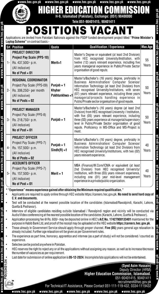 Higher Education Commission HEC New Jobs 2024 Apply Online