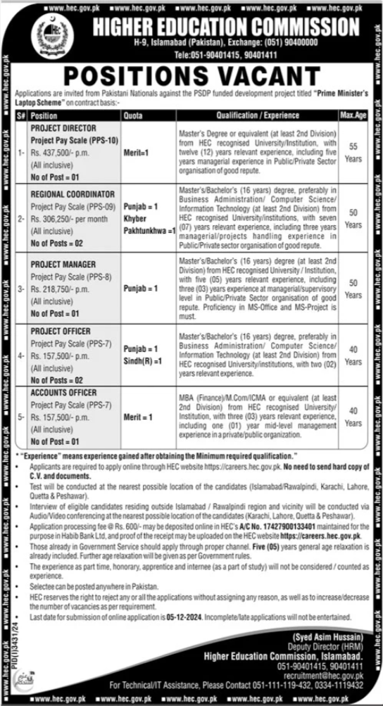 Higher Education Commission (HEC) Islamabad Jobs 2024 – Apply Online