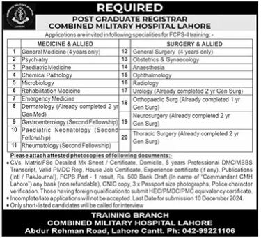 Latest Combined Military Hospital CMH Jobs 2024 For Medical Staff