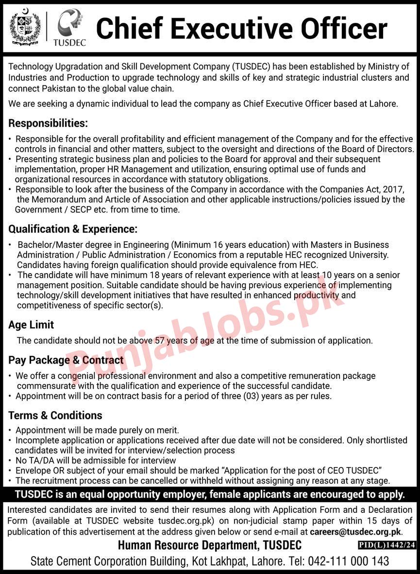 Urgent Jobs In Punjab 2024 At Technology Upgradation and Skill Development Company (TUSDEC)