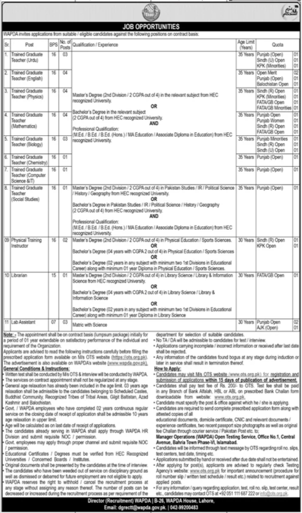 Join Water And Power Development Authority (WAPDA) Jobs 2024-25 Apply Now