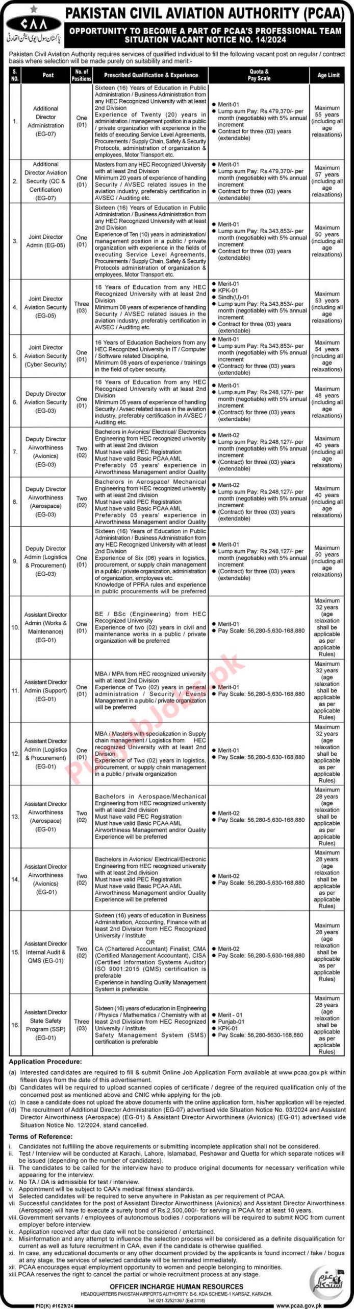 Pakistan Civil Aviation Authority (PCAA) Jobs 2024-2025 Apply Online 