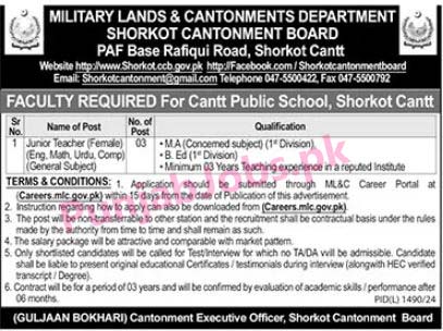 Cantt Public School Jobs 2024-25 For Teaching Staff