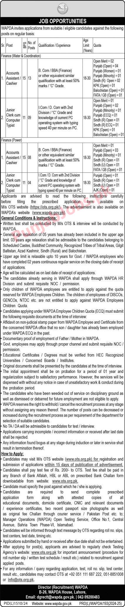 WAPDA Jobs 2024 - 2025 Join Water & Power Development Authority Apply Online