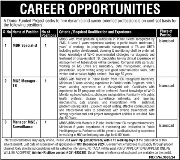 National TB Control Program (NTP) Jobs 2024-25 Apply Online Through ntp.gov.pk