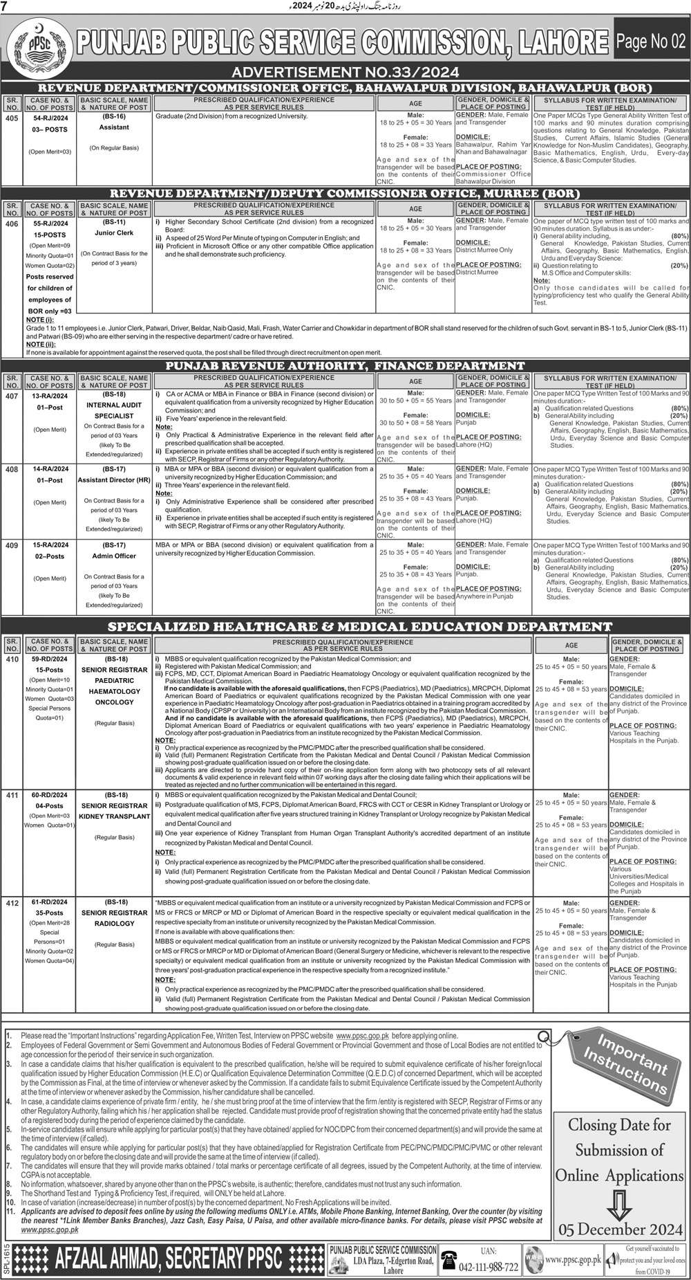 Latest PPSC Jobs Ad No. 33/2024 – Exciting Opportunities in November 2024