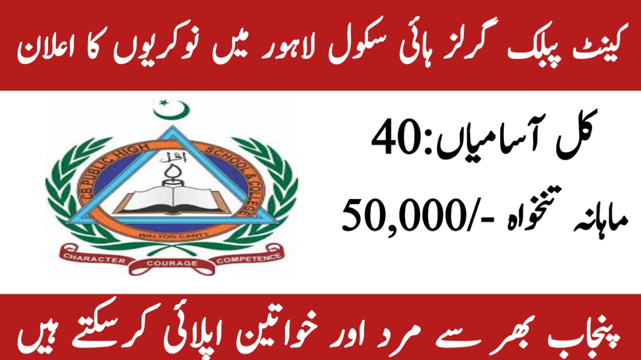 Cantt Public School Jobs 2024-25 For Teaching Staff