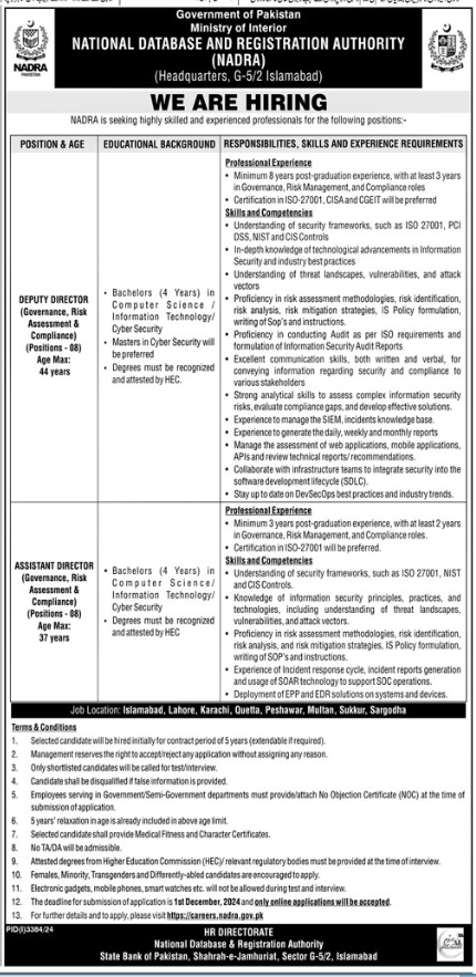 Latest National Database NADRA Jobs 2024 Apply Online