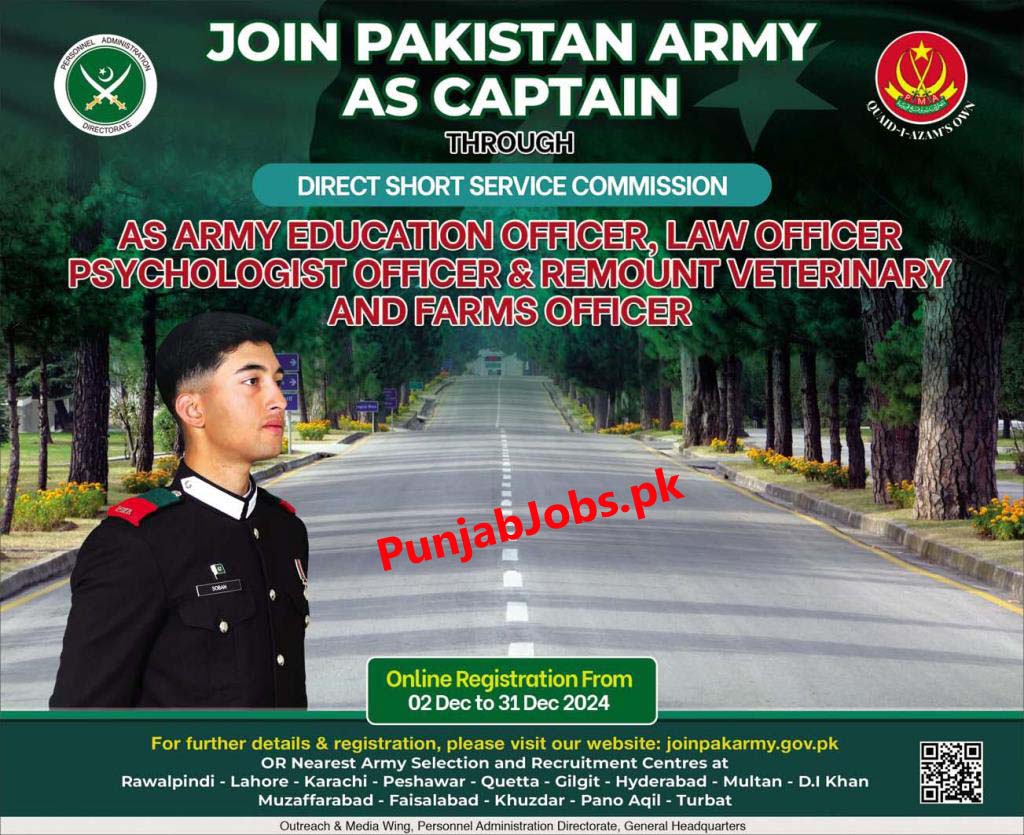 Join Pak Army As Captain Jobs 2024-25 Through Through Direct Short Commission