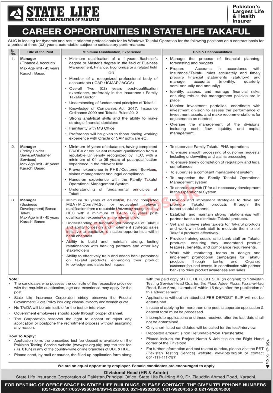 State Life Insurance Corporation Jobs 2024-25 Apply Process