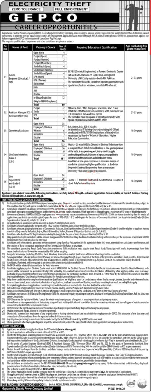 Gujranwala Electric Power Company (GEPCO) Jobs 2025 - How To Apply 