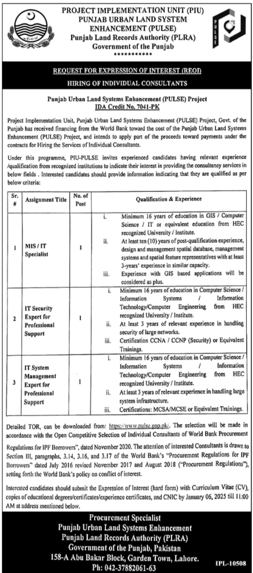 Punjab Land Records Authority PLRA Jobs 2025 Apply Process