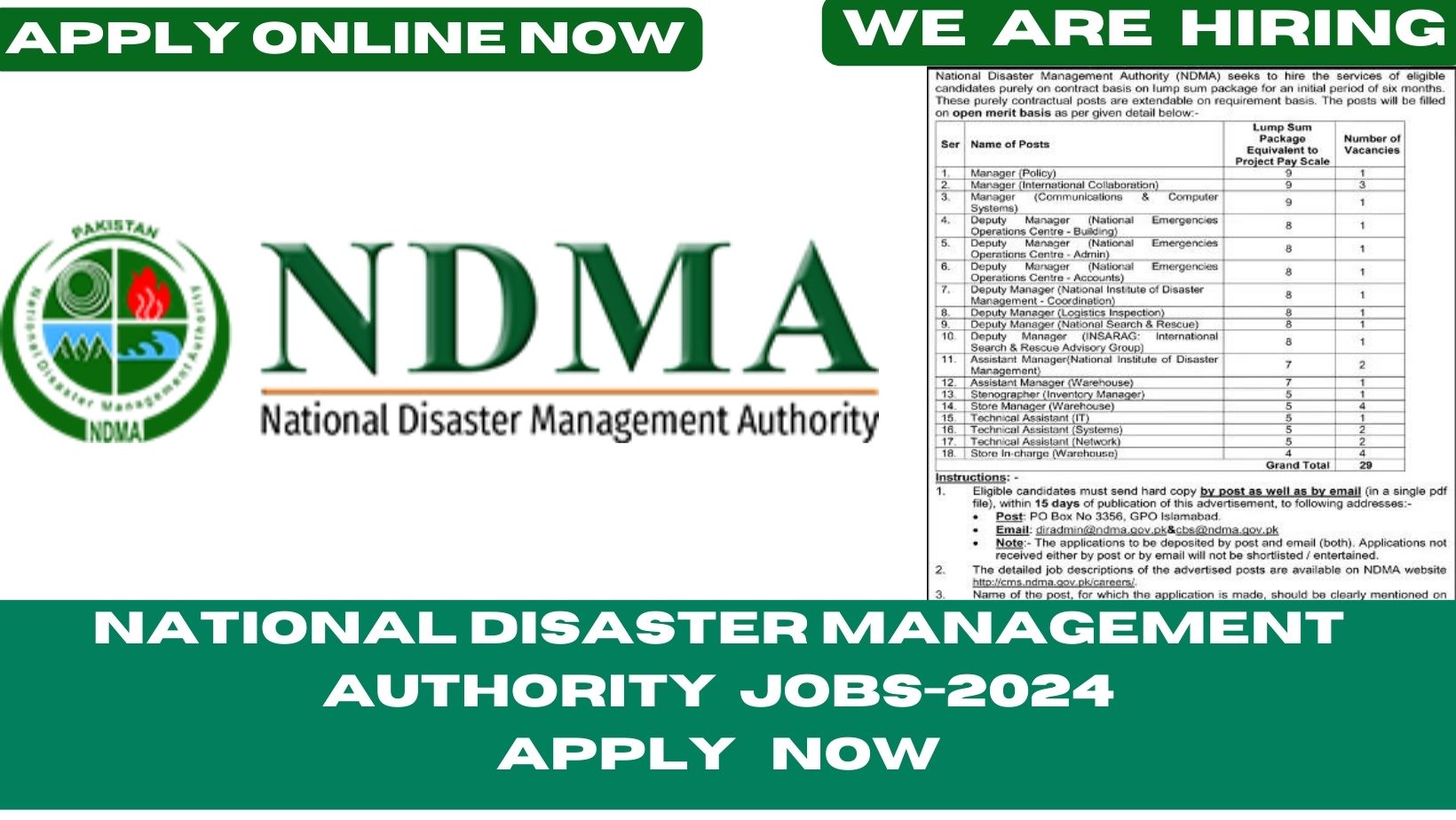 National Disaster Management Authority (NDMA) Jobs 2024-25 Apply Online